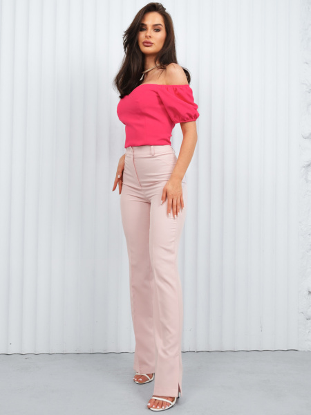 Брюки женские классические с разрезами сбоку, светло-розовые