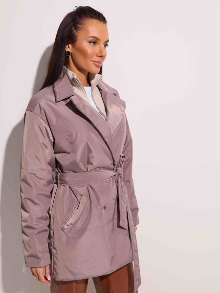 Куртка демисезонная с поясом, кофейная