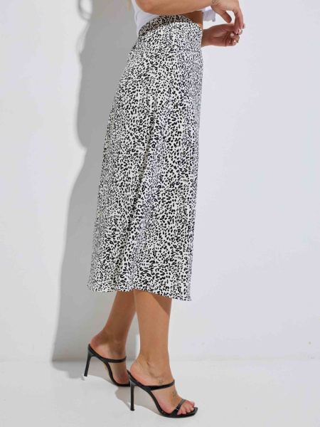 Юбка-миди с разрезом сбоку, бело-черная капелька