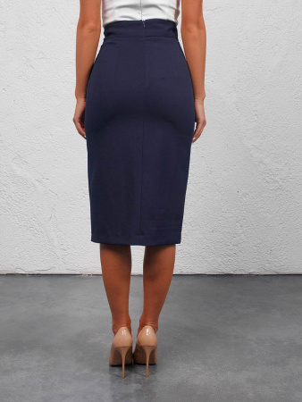 Юбка-карандаш с разрезом, темно-синяя