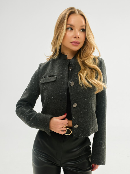 Жакет женский укороченный с отделкой из эко-кожи