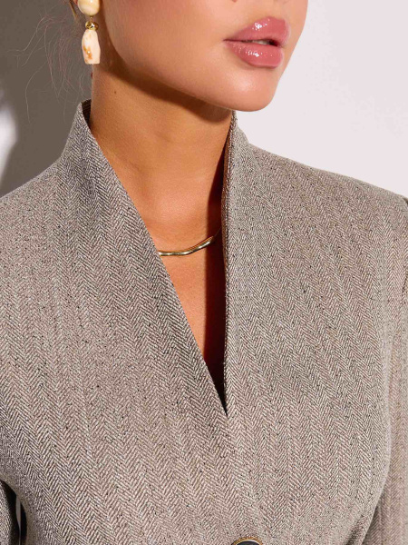 Жакет приталенный из твида с акцентными пуговицами, бежевый