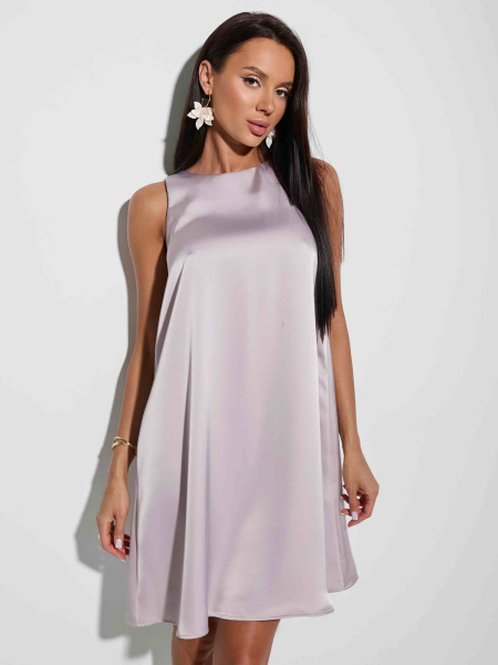 Платье атласное мини, жемчужно-бежевое