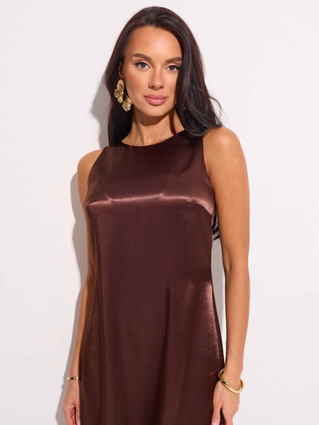 Атласное платье миди, горький шоколад