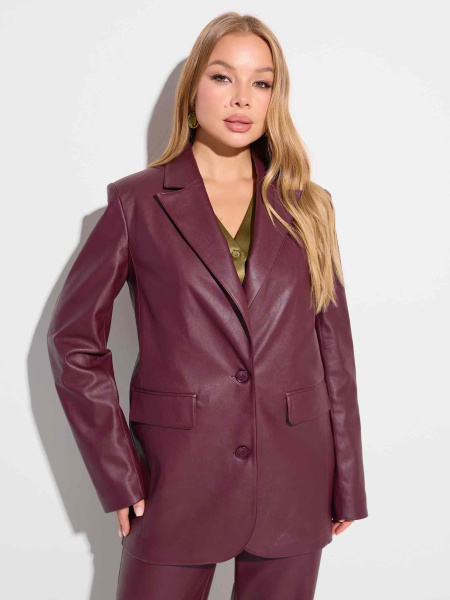 Жакет женский оверсайз из экокожи, марсала