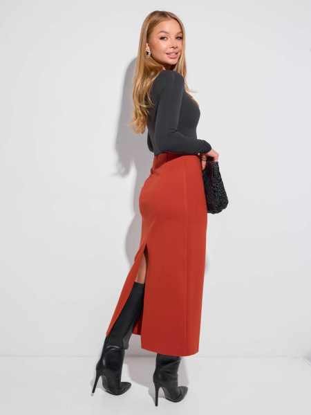 Трикотажная юбка миди, терракотовая