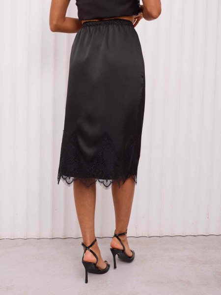 Юбка атласная с кружевом, черный/черный