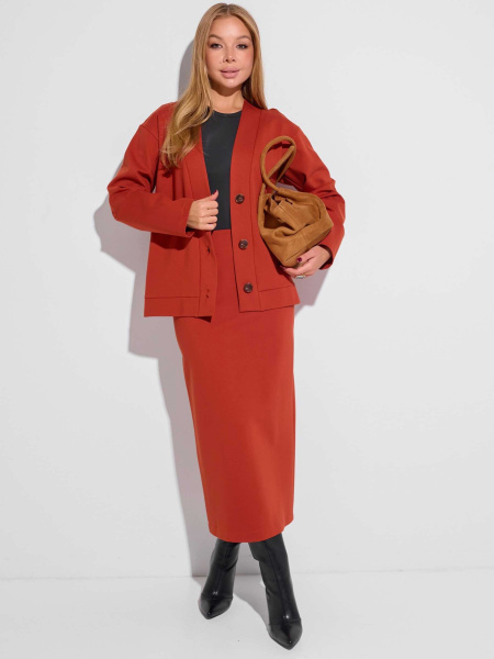 Трикотажная юбка миди, терракотовая