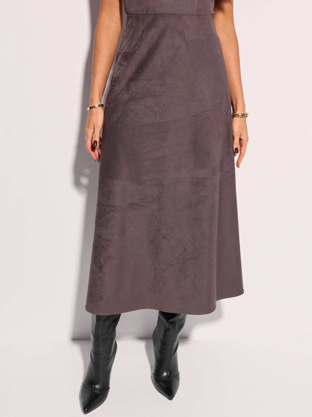 Юбка-трапеция из экозамши, темно-серая