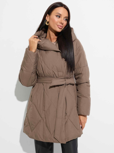 Зимнее стеганое полупальто с капюшоном, коричневое
