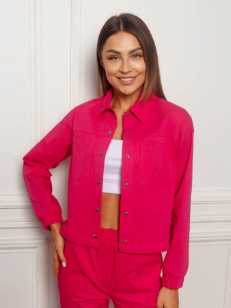 Жакет женский джинсовый с накладными карманами, малиновый