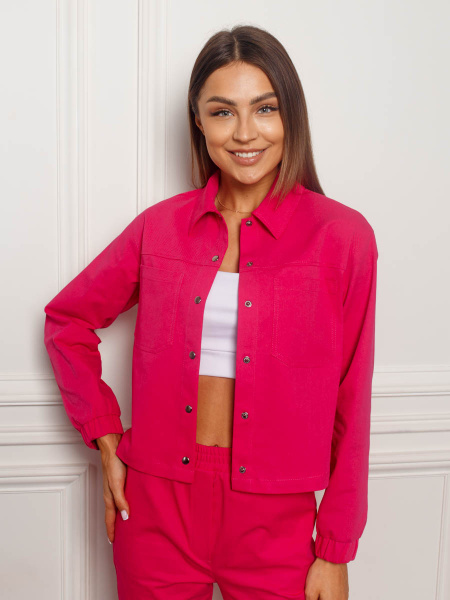 Жакет женский джинсовый с накладными карманами, малиновый