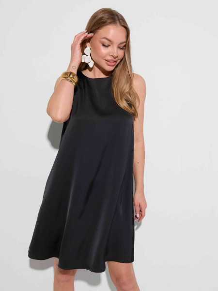 Платье атласное мини, черное