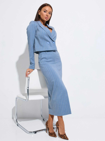 Юбка-миди классическая с разрезом, голубая