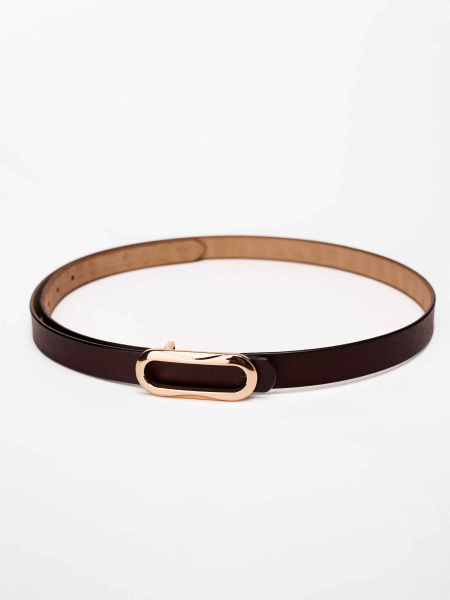 Ремень кожаный с овальной пряжкой, коричневый 