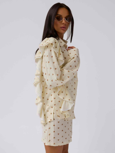 Рубашка с рюшами из муслина, бежевая