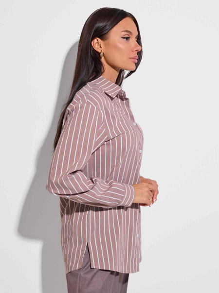 Рубашка женская оверсайз в полоску, кофейно-белая