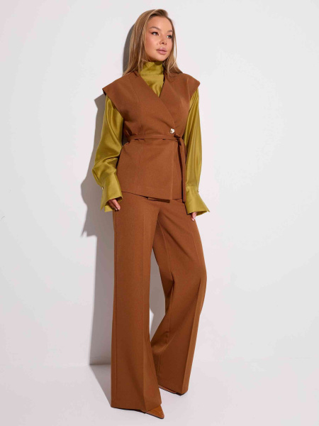 Брюки женские прямого кроя с резинкой в поясе, золотисто-коричневые