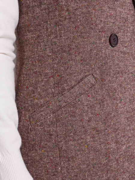 Жилет женский удлиненный двубортный из твида, коричневый 