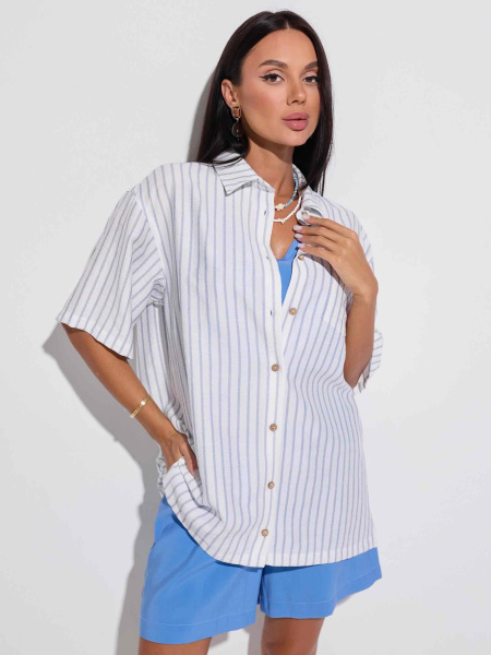 Рубашка в полоску с коротким рукавом, бело-голубая 