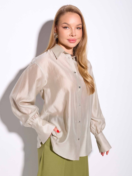 Блузка со съемным бантом, светлый хаки