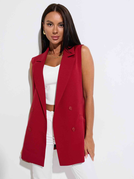 Жилет женский удлиненный двубортный, бордовый