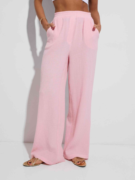 Летние брюки свободного кроя из муслина, светло-розовые