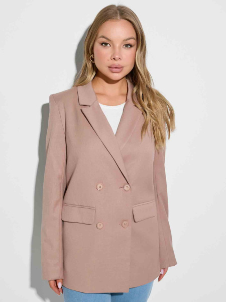 Женский жакет двубортный из вискозы, кофейный