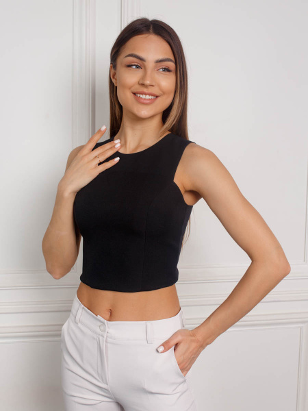 Кроп-топ женский классический с круглым вырезом, черный