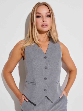 Брючный костюм-тройка женский с двубортным жакетом, теплый серый