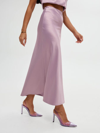 Атласный костюм с юбкой-макси, сиреневый