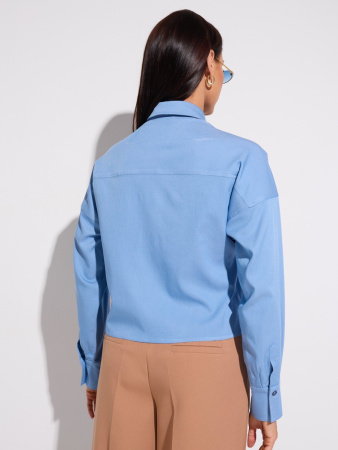 Рубашка женская укороченная с накладными карманами, голубая