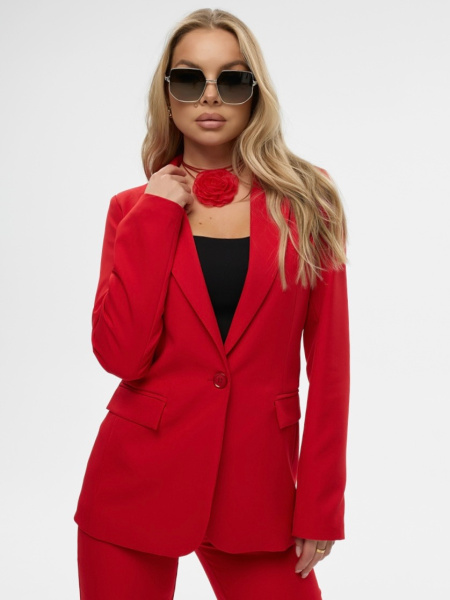 Женский классический приталенный жакет, красный