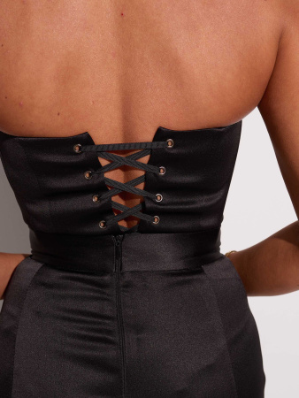 Атласный костюм с юбкой-макси и топом