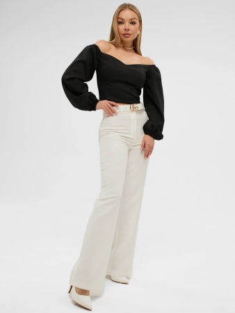 Женский приталенный топ с объемными рукавами, черный