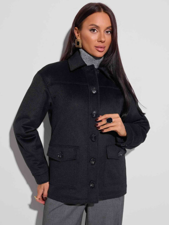 Куртка-рубашка утепленная из пальтовой ткани, черная