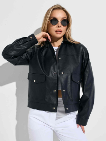 Куртка-рубашка женская из эко-кожи, черная