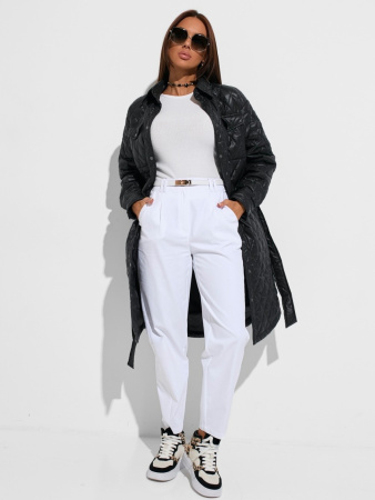 Пальто женское стеганое с накладными карманами, черное