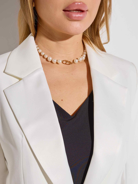 Жакет женский «смокинг» с атласными лацканами, белый