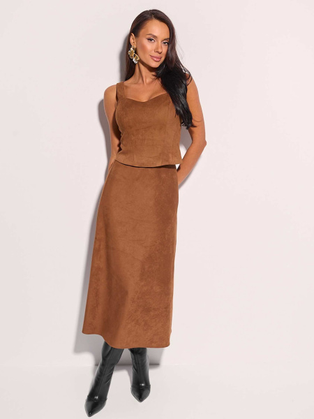 Юбка-трапеция из экозамши, темно-коричневая