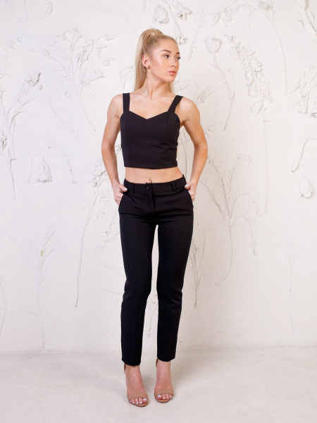 Брюки женские классические с разрезами по низу, черные