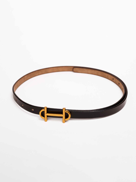 Ремень узкий из натуральной кожи, черный