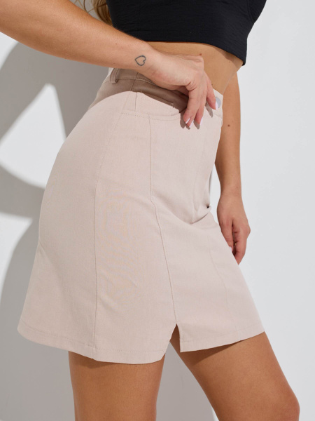 Юбка женская мини джинсовая, бежевая