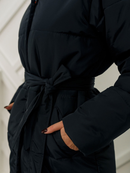 Пальто женское зимнее с капюшоном, темно-синее