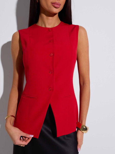 Жилет приталенный с круглой горловиной, красный