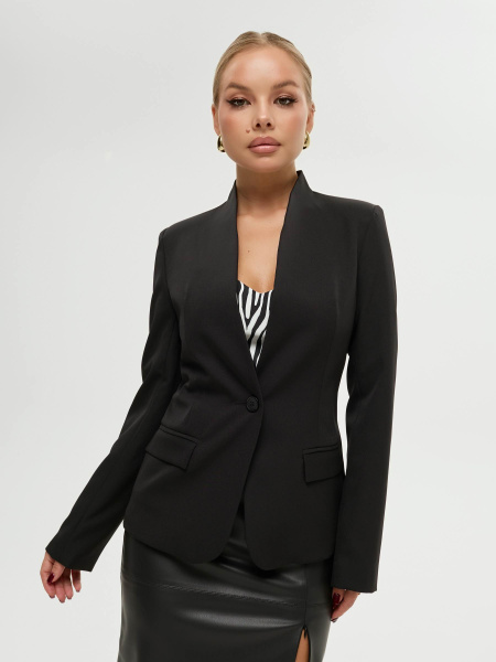 Жакет женский приталенный с воротником-стойкой, черный