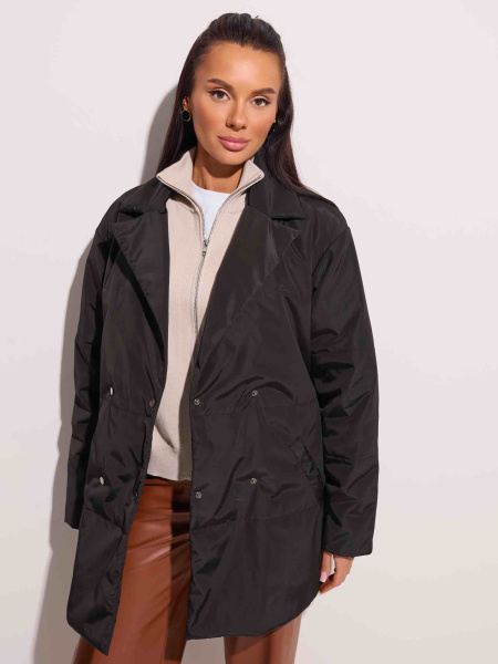 Куртка демисезонная с поясом, черная