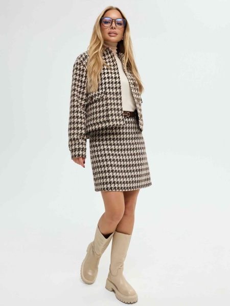 Юбка из твида с высокой талией, коричнево-бежевая