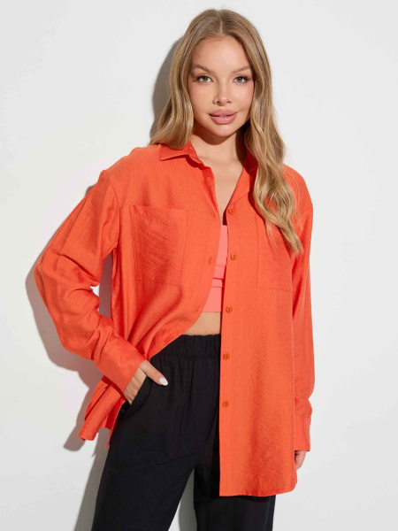 Рубашка женская с накладными карманами из вискозы, оранжевая
