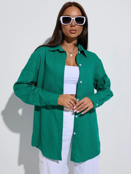 Рубашка женская льняная, зеленая